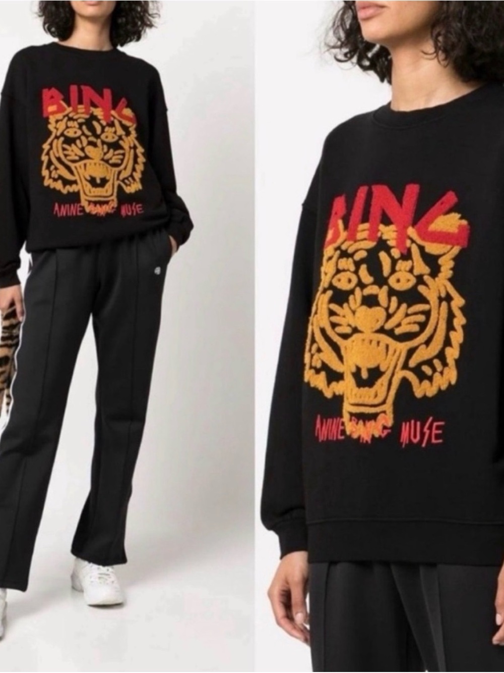 Anine bing chenille tiger patch embroidered sweatshirt.